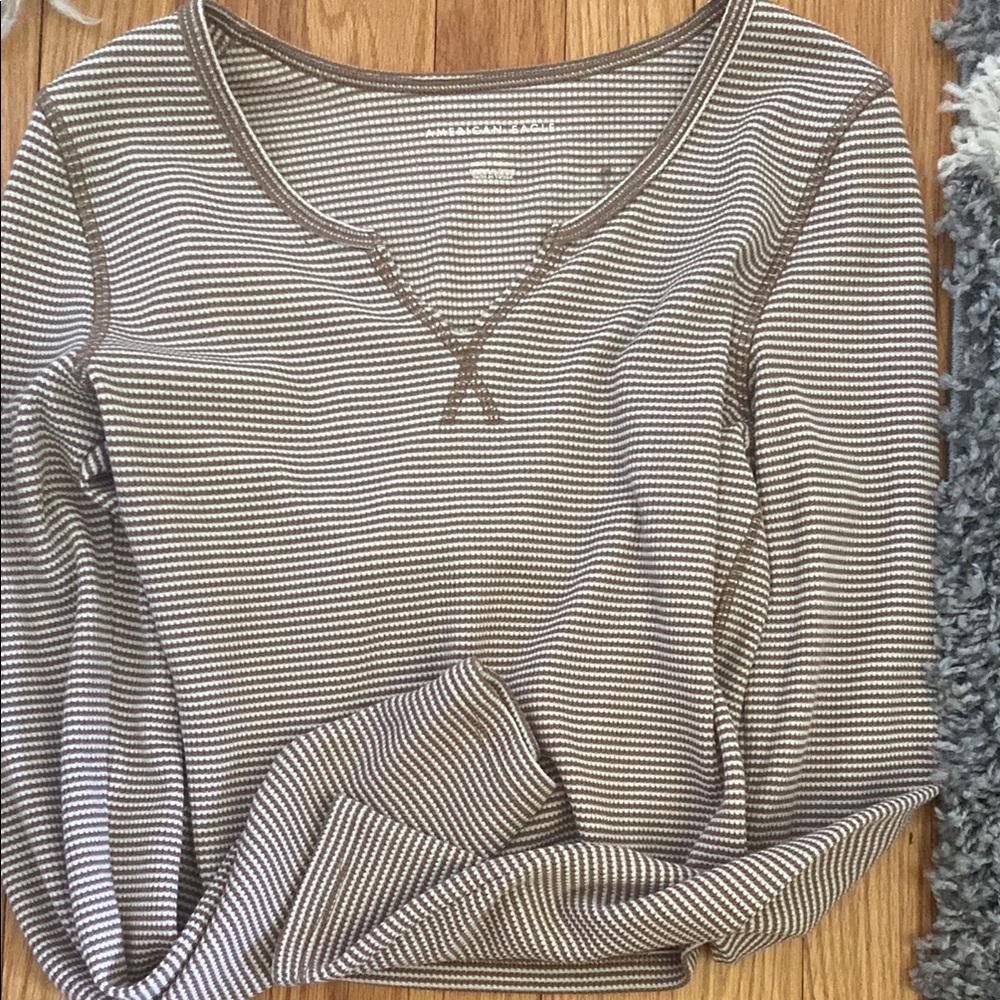 Striped Brown and White Women's Top